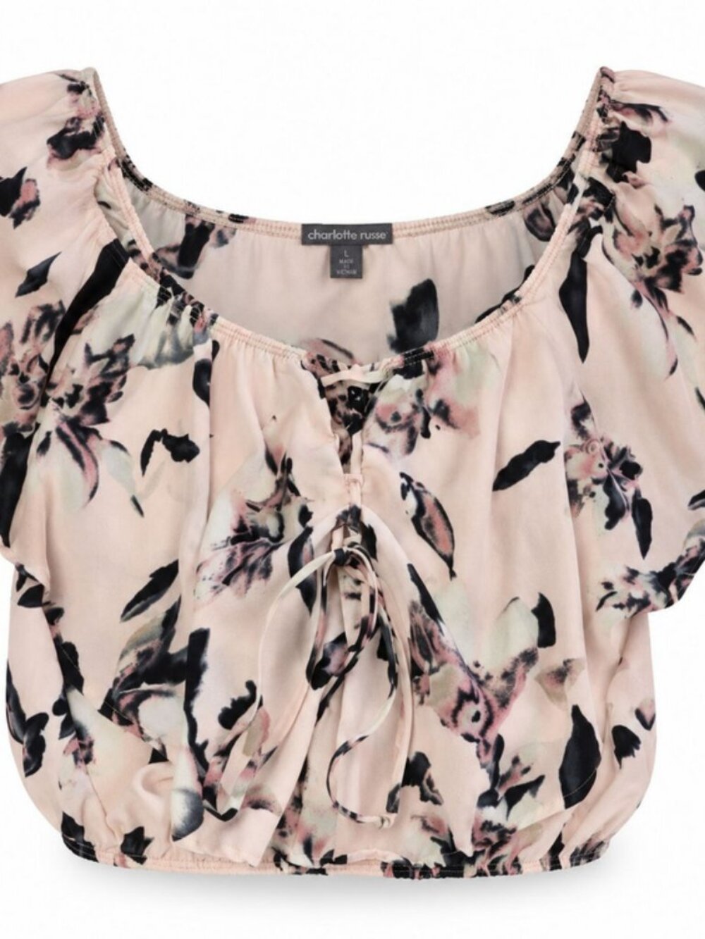 Charlotte Russe Watercolor Floral Tie-Front Crop Blouse | L